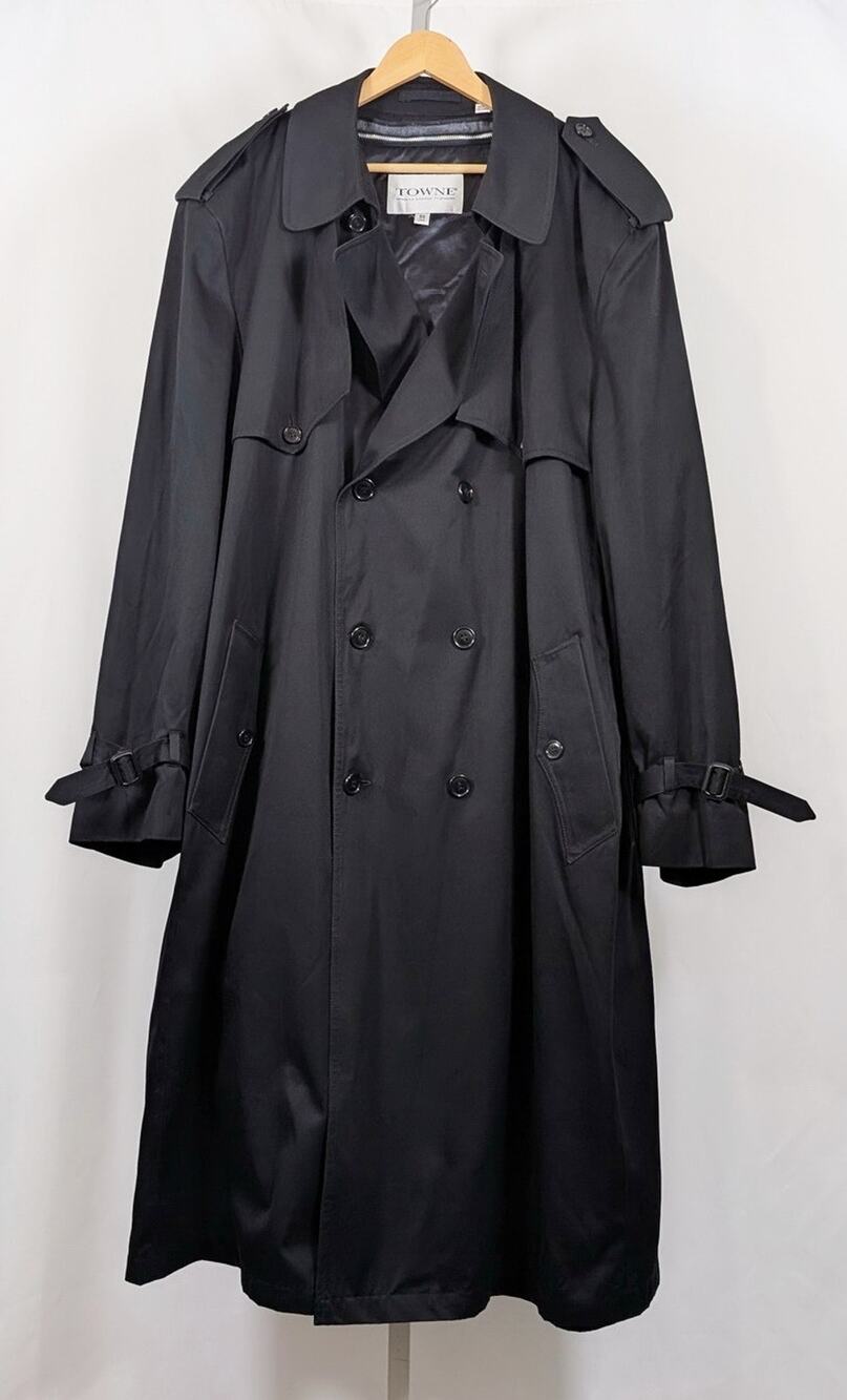 Towne London Fog Long Trench Coat Black Removeable Lining Men's Size 52L